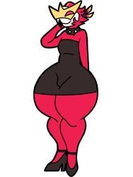 black_dress choker doopie doopkaboom_(artist) dress gay heels helluva_boss huge_thighs spiked_collar tagme thick_thighs tight_clothing twink vassago_(helluva_boss) vivienne_medrano vivziepop