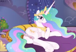 absurd_res accurate_art_style alicorn anus equid equine female friendship_is_magic genitals hasbro hi_res horn horse looking_at_viewer mammal my_little_pony mythological_creature mythological_equine mythology n0kkun pink_eyes pony princess_celestia_(mlp) pussy smile solo unicorn wings