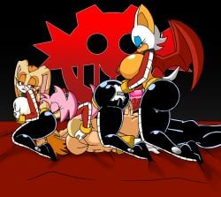 2022 absurd_res amy_rose anthro ass bat bed big_breasts breasts cream_the_rabbit dr._eggman eulipotyphlan facesitting female furniture group hand_on_butt hedgehog hi_res human lagomorph latex leporid male mammal nipples rabbit roga14 roga141 rouge_the_bat sega simple_background sitting_on_another sonic_(series) sonic_the_hedgehog_(series) strapon