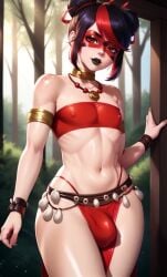 1boy 1femboy ai_generated armband black_hair black_lipstick choker curvy curvy_femboy curvy_figure domino_mask genderswap_(ftm) jungle_girl male_focus mask miraculous_ladybug necklace no_sound red_eyes red_hair shadybug_(character) shorter_than_10_seconds solo_male streaked_hair thick_thighs two_tone_hair vertical_video video voluptuous_femboy wide_hips