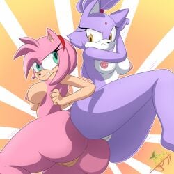 2022 amy_rose anthro ass big_butt blaze_the_cat breasts domestic_cat duo eulipotyphlan felid feline felis female genitals hedgehog hi_res mammal nipples nude nude_anthro nude_female pussy roga141 sega simple_background sonic_the_hedgehog_(series)