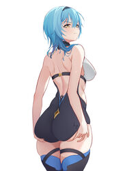 1girls absurd_res ass ass_cheeks ass_grab back back_view baige0 bangs bare_shoulders big_breasts blue_hair blush bodysuit breasts butt butt_grab closed_mouth eula_(genshin_impact) female from_behind genshin_impact grabbing_own_ass hair_between_eyes hands_on_ass hi_res highres huge_breasts large_breasts looking_at_viewer looking_back nipple_bulge plain_background pout shoulders sideboob simple_background solo thick thick_ass thick_thighs thigh_highs thigh_strap thighhighs thighs tight_clothing white_background yellow_eyes