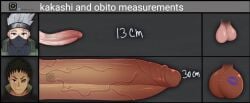 ball_size_difference balls big_balls big_penis black_hair hatake_kakashi kiss_mark male male_focus male_only masked_male naruto naruto_(series) naruto_shippuden ninja penis penis_humiliation penis_measuring penis_size_chart penis_size_comparison_meme penis_size_difference purple_lipstick rabanochan scar_on_face size_chart size_comparison size_difference small_penis small_penis_humiliation testicle_size_difference thick_penis uchiha_obito uncensored vein veins veiny_penis white_hair white_penis wide_penis yaoi