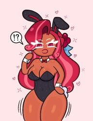 1girls breasts brown_body bunnysuit cookie cookie_run cookie_run_kingdom curvaceous curvy curvy_female curvy_figure female female_focus female_only heart huge_breasts love raspberry_cookie red_eyes red_hair