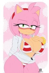 1girls 2d 2d_(artwork) 2d_artwork amy_rose big_ass big_boobies big_booty big_breasts big_thighs blush blushing_at_viewer bracelet genyacero green_eyes hand_on_breast hand_on_own_chest pink_fur pink_hair sega sonic_(series) sonic_the_hedgehog_(series) swimsuit tagme thick_thighs wide_hips wide_thighs