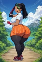 ai_generated black_hair boyfem675672 game_freak nemona_(pokemon) pokemon pokemon_sv school_uniform two_tone_hair