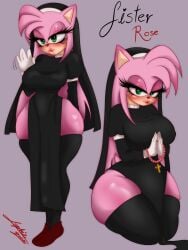 amy_rose animal_ears big_ass big_breasts blush nun nun's_habit nun_outfit pink_fur rosary seductive_eyes seductive_look sonic_(series) sonic_the_hedgehog_(series) sophie_queen11 stockings thick_thighs