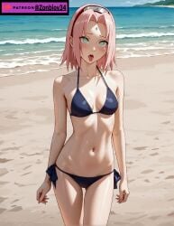 1girls ai_generated beach female female_only naruto naruto_(series) naruto_shippuden sakura_haruno seaside short_hair solo_female swimsuit tagme zonbiov34