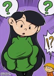 1boy 1girls aged_up big_breasts braless cartoon_network closed_eyes codename:_kids_next_door color female female_focus full_color full_colour garabatoz high_resolution kuki_sanban large_breasts long_hair numbuh_3 numbuh_4 sweater_puppies turtleneck turtleneck_sweater wallabee_beetles warner_brothers white_background