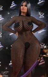 1girls big_breasts breasts celebrity dark-skinned_female dark_skin female joshuaproart mesh nicki_minaj real_person solo taped_nipples thick_thighs wide_hips