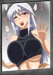 against_glass female from_behind hands_on_hips implied_sex long_hair lyrical_nanoha mahou_shoujo_lyrical_nanoha_a's midriff moaning red_eyes reinforce silver_hair sleeveless_turtleneck top_lift