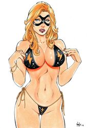 bikini blonde_eyebrows blonde_female blonde_hair blue_eyes carol_danvers cleavage ed_benes_studio eye_mask female_only g-string large_breasts long_hair marvel micro_bikini ms._marvel ms._marvel_(carol_danvers) seductive solo_female solo_focus thong_bikini vagner_fernandes victim_official