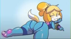 animal_crossing ass clothed dog_ears dog_girl dog_tail furry horny horny_female isabelle_(animal_crossing) naughty_face