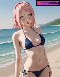 1girls ai_generated beach female female_only naruto naruto_(series) naruto_shippuden sakura_haruno seaside short_hair solo_female swimsuit tagme zonbiov34