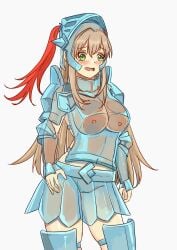 armor blonde_female blonde_hair dumb_face female_knight_(guardian_tales) guardian_tales helmet knight_armor knight_helmet silly_face standing wisanggeni_(artist) x_ray_view