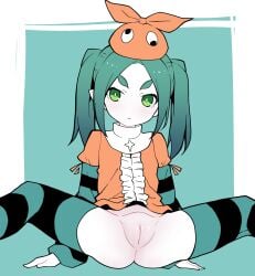 akableak clothed hat monogatari_(series) no_panties ononoki_yotsugi pussy_focus stockings