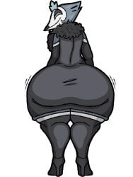 andrealphus_(helluva_boss) armwear ass ass_focus avian big_ass bird black_dress demon doopie doopkaboom_(artist) goth heels helluva_boss huge_ass looking_back smirk stockings tagme tight_clothing vivienne_medrano vivziepop