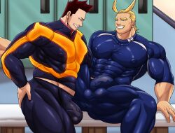 all_might baobaoart bara big_pecs bulge dilf endeavor_(my_hero_academia) enji_todoroki gay locker_room male male_only my_hero_academia tight_clothing toshinori_yagi yaoi