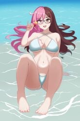 1girls beach bikini cat_in_the_box female heterochromia multicolored_hair neo_(rwby) rooster_teeth rwby viz_media