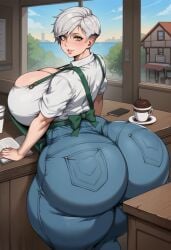 1girls ai_generated ass ass_bigger_than_head ass_focus big_ass big_breasts blarghsh bottom_heavy breasts bubble_butt clothing coffee coffee_shop cozy dat_ass dumptruck_ass enormous_ass fat_ass female female_only gigantic_ass gigantic_thighs huge_ass huge_breasts hyper hyper_ass hyper_thighs jeans massive_ass nipples nipples_visible_through_clothing outside overalls pawg round_ass short_hair short_sleeves shorts skull_crushing_thighs solo solo_female tagme thick thick_ass thick_thighs thighs thunder_thighs thunderthighs unknown_character voluptuous voluptuous_female white_hair white_shirt wide_hips working