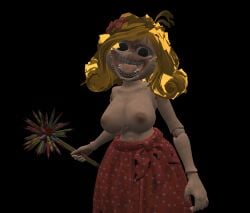 blonde_hair creepy_smile doll_joints dress female_only head_tilt miss_delight no_bra no_shirt open_mouth perfect_body poppy_playtime poppy_playtime_(chapter_3) red_bow staring_at_viewer teacher