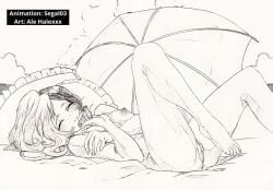 ale_(ale_halexxx) animated bed breasts female halexxx hush_(rwby) laying_down neo_(rwby) nipples parasol pillow pussy rwby segal03 sketch smile solo tagme uncensored video weapon