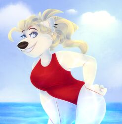 absurd_res anthro bear clothing fan_character female fur hi_res high_heels mammal solo trishabeakens white_body white_fur