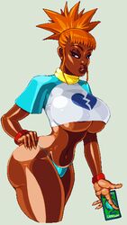 bimbo casetermk covered_nipples dark-skinned_female digimon ebonization female huge_ass huge_breasts navel race_swap rika_nonaka thick_lips thick_thighs thong wide_hips