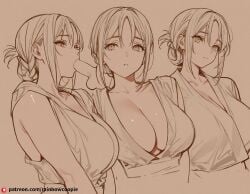 1boy ai_generated fellatio frustrated_brow huge_breasts katori_batsuunsai model_sheet