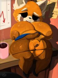 1girls aggressive_retsuko aggretsuko areolae belly big_breasts breasts censored ejavox female furry furry_female huge_breasts nipples pussy retsuko sanrio slightly_chubby solo solo_female thick_thighs