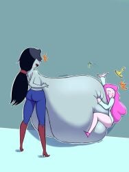 2d 2girls adventure_time against_wall areola_bulge areolae ass big_areola big_ass big_breasts bonnibel_bubblegum boobs boobs_bigger_than_head boots breast_expansion breast_growth breast_size_difference breast_squish breasts breasts_bigger_than_body breasts_bigger_than_head breasts_bigger_than_torso breasts_out color crown crush expansion experiment eyedropper female female_only gigantic_breasts growth_potion holding_breast huge_ass huge_breasts hugging hugging_breasts hyper_breasts labcoat marceline massive_breasts megamor nipples pinned pinned_to_wall potion princess princess_bubblegum shocked simple_background smack surprised thighs tits tits_bigger_than_head topless vampire