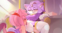 2girls amy_rose anthro assertive assertive_female blaze_the_cat cat_ears cat_humanoid cat_whiskers catgirl concubine cunnilingus devouring_pussy female female_only furry hedgehog hedgehog_humanoid humanoid krazyelf lesbian_sex nude nude_female oral oral_sex partially_clothed partially_clothed_female personal_grooming princess royal royal_fuck royalty sonic_(series) sonic_the_hedgehog_(comics) sonic_the_hedgehog_(series) submissive submissive_female yuri