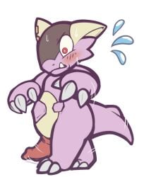 1boy anthro anthro_only baby_kangaskhan blush ear_piercing genitals hi_res jesse_khan kangaskhan looking_down male male_only mega_evolution mega_kangaskhan motion_lines nintendo penis piercing pokemon pokemon_(species) shiny_pokemon solo suns_(artist) surprised_expression