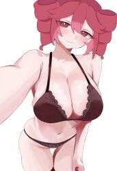 1girls 2d 2d_(artwork) big_breasts blush blush bra breasts cleavage female female_only huge_breasts kasane_teto looking_at_viewer panties red_eyes red_hair solo thick_thighs thigh_gap thighs twin_drills ur_(ur_o_) utau wide_hips