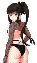 1girls artist_signature ass bangs black_clothing black_hair black_lipstick black_panties blunt_bangs bowtie breasts covered_nipples cute dark_hair ear_piercing earrings eye_contact feet_out_of_frame female female_only fishnet fishnet_pantyhose fishnets goth gothified green_eyes heart heart_tattoo hi_res high_resolution highres hime_cut hoop_earrings kurosawa_dia light-skinned_female light_skin lipstick looking_at_viewer looking_back love_live! love_live!_sunshine!! mole mole_under_mouth mostly_nude nipple_tape nipples panties pantsu pantyhose pasties pierced_ears piercing piercings plain_background ponytail ribbon shiny_skin sideboob sidelocks simple_background sleeves_past_wrists small_breasts solo solo_female standing taped_nipples tattoo teenager thin_waist translucent translucent_clothing unsfrau white_background wide_eyed