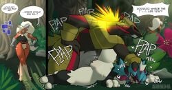absurd_res anthro behind_shrub blaziken chiki_(chikidoodlez) comic comic_panel decidueye dialogue dominant doodlez_(chikidoodlez) english_text feathers female female_penetrated forced forest fusion generation_2_pokemon generation_3_pokemon generation_5_pokemon generation_7_pokemon gonda group hair hand_on_head haxorus hi_res jungle larger_dom larger_male lying male male/female male_penetrating male_penetrating_female map nintendo oblivious on_side outside_sex penetration pinned pinned_to_ground plant pokemon pokemon_(species) pokemon_fusion pokemon_mystery_dungeon ponytail raised_leg rough_sex scales sex size_difference smaller_female speech_bubble spike_chunsoft stealth_sex talon_hands text tree trio typhlosion vaginal vaginal_penetration vulcan_(royalchomper)
