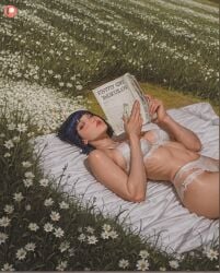 1girl ai_generated aisinful ass big_ass big_boobs big_butt black_hair blush book boruto:_naruto_next_generations bouquet bra breasts butt daisy dandelion female field flower flower_field flower_pot garden grass hi_res holding_book holding_flower hyuuga_hinata large_breasts lily_(flower) lily_pad lips lotus lying medium_breasts naruto naruto_(series) navel on_back on_grass open_book panties reading realistic short_hair solo tablet_pc thick_thighs tulip underwear underwear_only uzumaki_hinata vase white_bra white_flower white_panties white_rose wide_hips yellow_flower