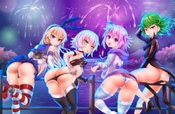 4girls absurd_res adorable ass ass_cleavage big_ass blonde_hair breasts bunny_ears butt_crack choujigen_game_neptune crossover cute eye_contact fate/apocrypha fate_(series) female female_only fire_works goddess happy_new_year high_resolution jack_the_ripper_(fate) jack_the_ripper_(fate/apocrypha) kantai_collection long_hair looking_at_viewer multiple_girls neptune_(neptunia) neptunia_(series) new_year night one-punch_man panties panty_pull sereneandsilent shimakaze_(kantai_collection) short_hair stockings tatsumaki thick_thighs thong very_high_resolution