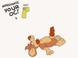 4:3 bodily_fluids canid canine canis domestic_dog doodle_(doodledoggy) doodledoggy genitals hi_res knot knotted_penis looking_pleasured lying male mammal mayternity mayternity_2026 on_back penis solo sweat tongue tongue_out toony