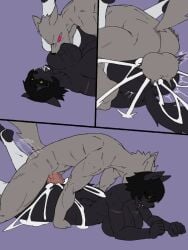 anthro anthro_on_anthro balls black_nose bodily_fluids breasts canid canine canis clothing comic cum cum_in_vagina cum_inside damageisreally darkwolf_(darkwolfdemon) duo erection female female_penetrated forced from_behind_position from_front_position fur genital_fluids genitals hair hi_res horny_virus kansen lying male male/female male_penetrating male_penetrating_female mammal mating_press nude on_back open_mouth penetration rape red_eyes scar sex sex_virus sweat vaginal vaginal_penetration virus wolf yellow_eyes