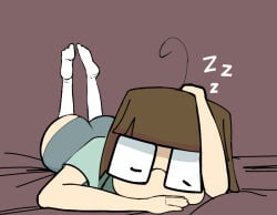 1girl 1girls 2026 2d 2d_(artwork) 2d_artwork ahoge ass brown_hair brunette brunette-haired_female brunette_female brunette_hair butt digital_art digital_drawing digital_drawing_(artwork) digital_media digital_media_(artwork) digital_painting_(artwork) ethicalgooner2007_(kryptraider) flat_chest flat_chested glasses meme pale pale-skin pale-skinned_female pale_skin pale_skinned_female petite petite_body petite_female short_hair skinny skinny_female skinny_girl solo solo_female solo_focus square_glasses tagme thighs nerd nerdy_female nerdy small_breasts shorts short_shorts thighhighs thigh_highs thigh_socks white_socks white_thighhighs laying_on_stomach alternate_costume t-shirt shirt highandlow1982 sleeping closed_eyes bubble_butt bubble_ass big_ass big_butt legs_up legs full_body