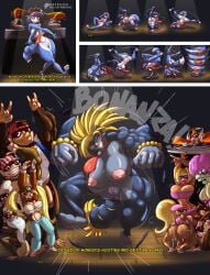 absurd_res accessory afro anthro anthrofied ape areola balls bottomless breakdancing breasts candy_kong chunky_kong cleavage clothed clothing clown_nose comic cranky_kong crossover dancing diddy_kong dixie_kong doctor_awesome donkey_kong_(series) donkey_kong_bananza donkey_kong_bonanza eyewear female funky_kong genitals gorilla group hair haplorhine hi_res kalypso kong kong_bananza kremling krystal krystal_(star_fox) lanky_kong male mammal muscular muscular_female muscular_male necktie nintendo nipples penis ponytail poppy_kong primate pussy scalie shortstack spotlight star_fox sunglasses thebigbadwolf01 tiny_kong transformation twerking twintails_(disambiguation) vagina vulva