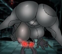 1girls astroarts big_ass big_breasts big_butt bubble_ass bubble_butt bunny_costume bunny_ears bunny_tail five_nights_at_freddy's five_nights_at_freddy's:_security_breach grey_fur imminent_facesitting rabbit_girl red_eyes showing_breasts sole_female thick_thighs vanny vanny_(fnaf)