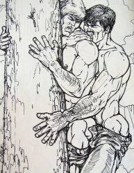 archived_source gay male male_only matt_(charles_edward_kerbs) monochrome original tagme traditional_media yaoi