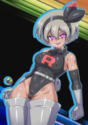 bea_(pokemon) corruption covered_navel dark_persona elbow_gloves enemy_conversion hypnosis large_breasts leotard lips mind_control no0o0n0o0on pokemon pokemon_ss team_rocket thick_thighs thighhighs wide_hips