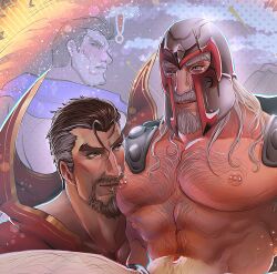 ! bara beard daddy dilf doctor_strange doctor_strange_(marvel_rivals) gay licking magneto magneto_(marvel_rivals) male male_only marvel marvel_rivals muscular muscular_male punisher_(aqua_arsenal) punisher_(francis_castle) sucking sucking_nipples zatromanx