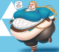 1girls bbw better_with_salt blonde_hair blush chubby chubby_female exhausted fat fat_girl fat_woman gigantic_breasts huge_belly huge_breasts huge_butt huge_thighs hyper hyper_belly hyper_fat hyper_thighs leggings obese obese_female overweight overweight_female princess_zelda running stretched_belt sweat the_legend_of_zelda thick_thighs tight_clothing zelda_(breath_of_the_wild)