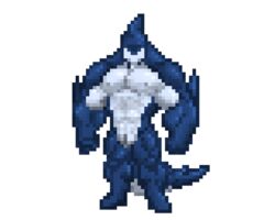 abs alpha_channel anthro biceps digital_media_(artwork) fish genitals hi_res male marine muscular muscular_anthro muscular_male nipples nude pecs pixel_art quada_platt shark simple_background slit solo transparent_background video_games zachsroom