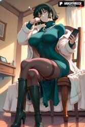 1girls 2025 ai_assisted ai_generated anime animeprds25 artist_name bead_necklace black_footwear black_hair boots breasts brown_pantyhose cellphone crossed_legs dress fubuki fubuki_(one-punch_man) green_dress hi_res high_heel_boots high_heels high_quality high_resolution highres holding holding_phone indoors jewelry knee_boots large_breasts long_sleeves necklace one-punch_man one_punch_man pantyhose patreon_username pearl_necklace phone short_hair sitting smartphone solo stable_diffusion taut_clothes turtleneck_dress watermark