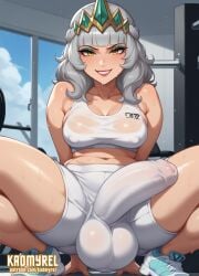 1futa ai_generated balls big_balls big_penis big_testicles bra breasts bulge bulge_through_clothing bulge_under_clothes dominant dominant_expression eye_contact flaccid flaccid_penis foreskin futa_only futanari gold_eyes grey_hair gym gym_clothes gym_uniform huge_balls huge_cock huge_testicles intersex jewelry kadmyrel league_of_legends looking_at_viewer penis presenting presenting_penis qiyana_yunalai riot_games silver_hair small_breasts small_tits solo solo_focus sports_bra sports_uniform sportswear squat squatting squatting_position sweat testicles tiara uncircumcised white_hair
